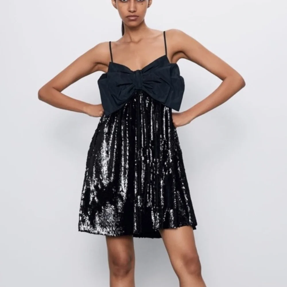 Zara | Dresses | Zara Black Bow Sequin Dress Size M | Poshmark